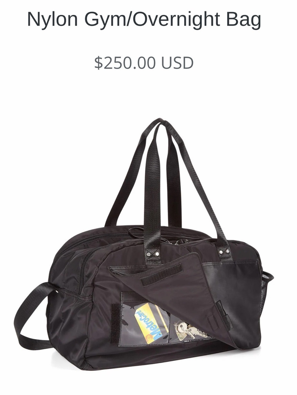 Preta Lobue Nylon Gym Overnight Travel Duffle Bag Black
